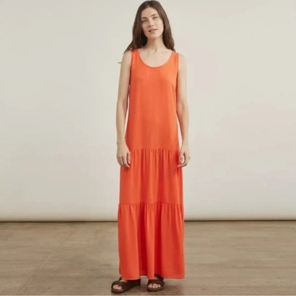 Elizabeth and James Maxi Dress Tomato Red Small Tiered Sleeveless Dopamine - Picture 1 of 11